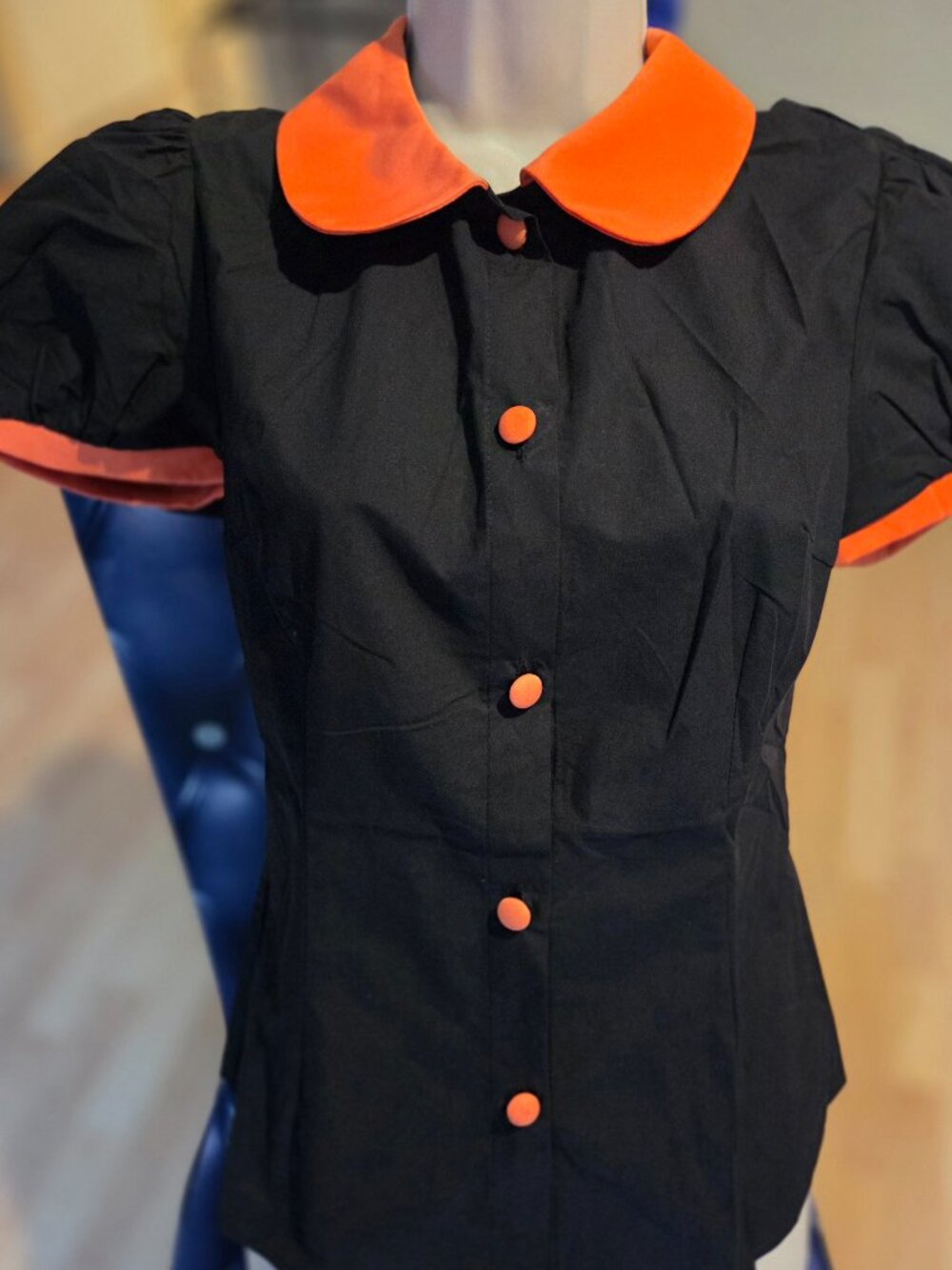 Retro Stage orange and black button up blouse size medium fits small